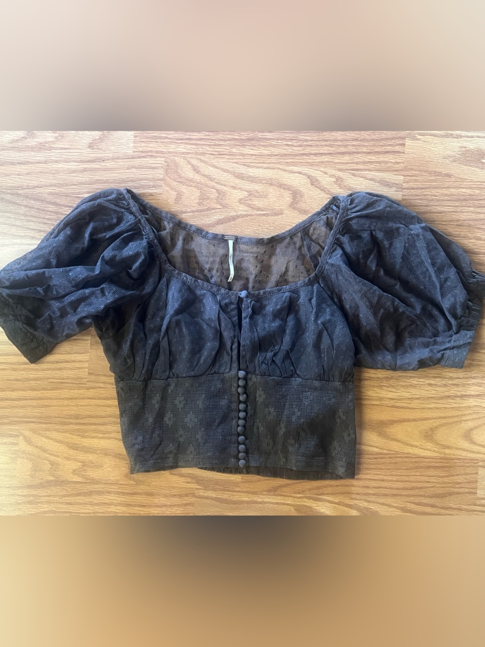 Free People Chocolate Brown Puff-Sleeve Crop Top